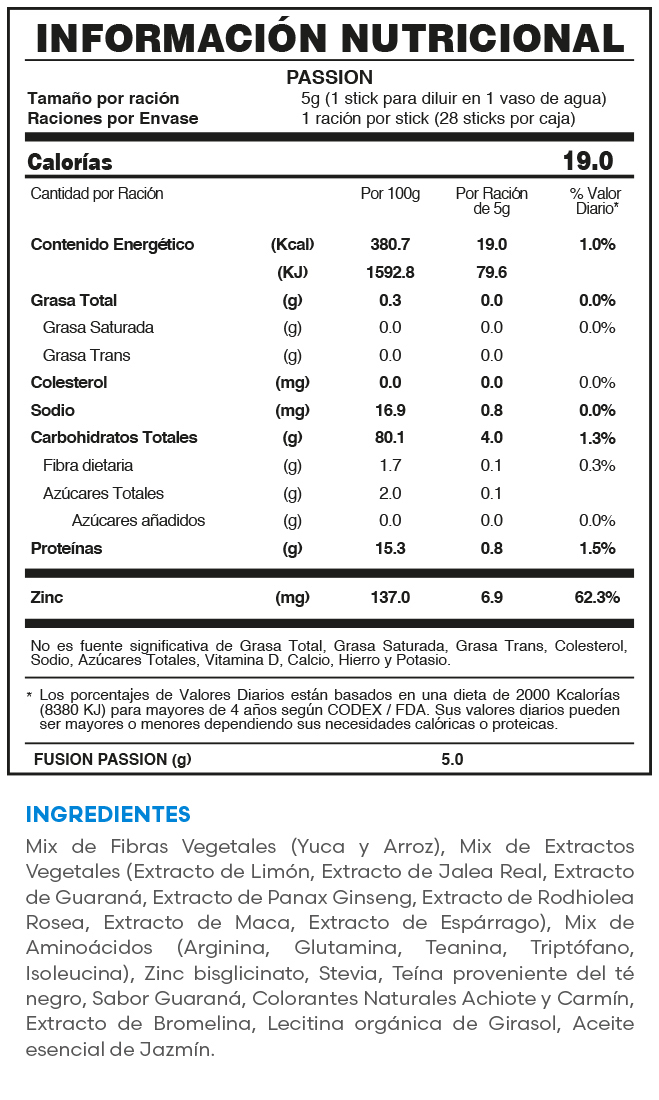 Tabla nutricional oficial PASSION
