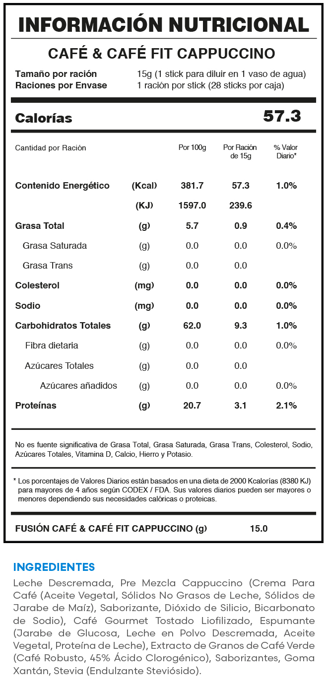 Tabla nutricional oficial CAFÉ & CAFÉ FIT CAPPUCCINO