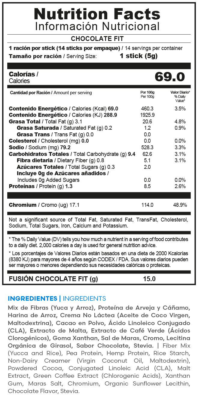 Tabla nutricional oficial CHOCOLATE FIT