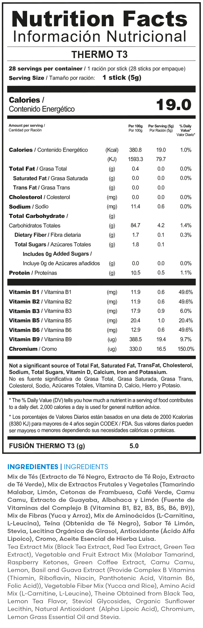 Tabla nutricional oficial THERMO T3