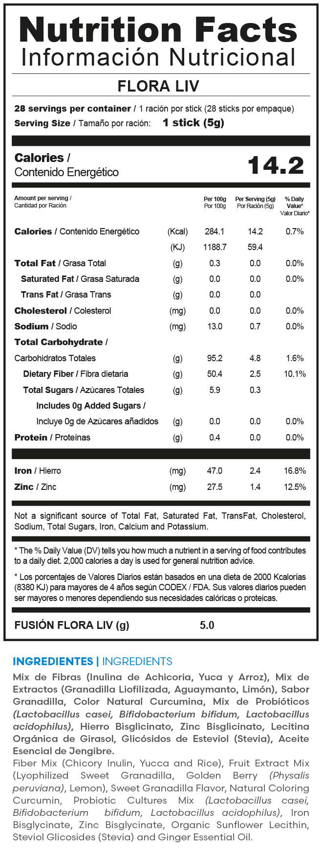Tabla nutricional oficial FLORA LIV
