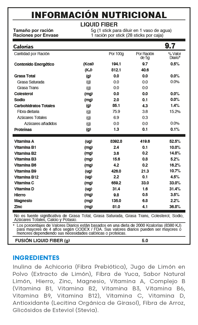 Tabla nutricional oficial LIQUID FIBER