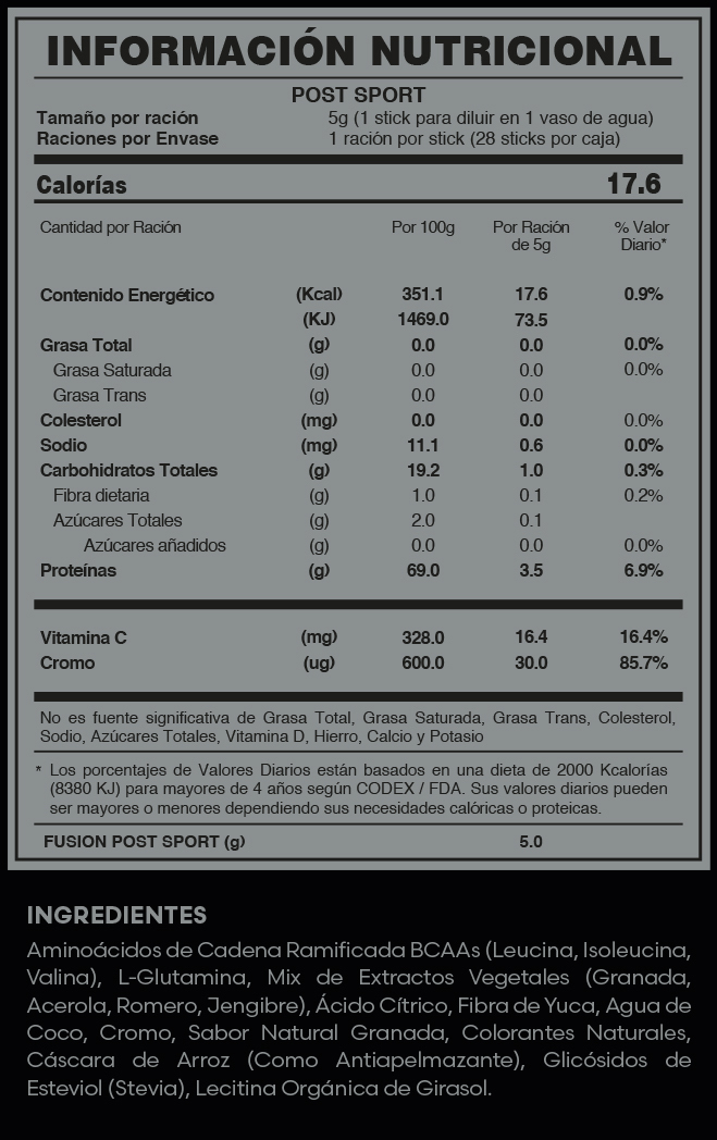 Tabla nutricional oficial POST SPORT