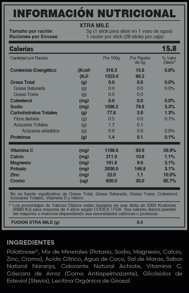 Tabla nutricional oficial XTRA MILE